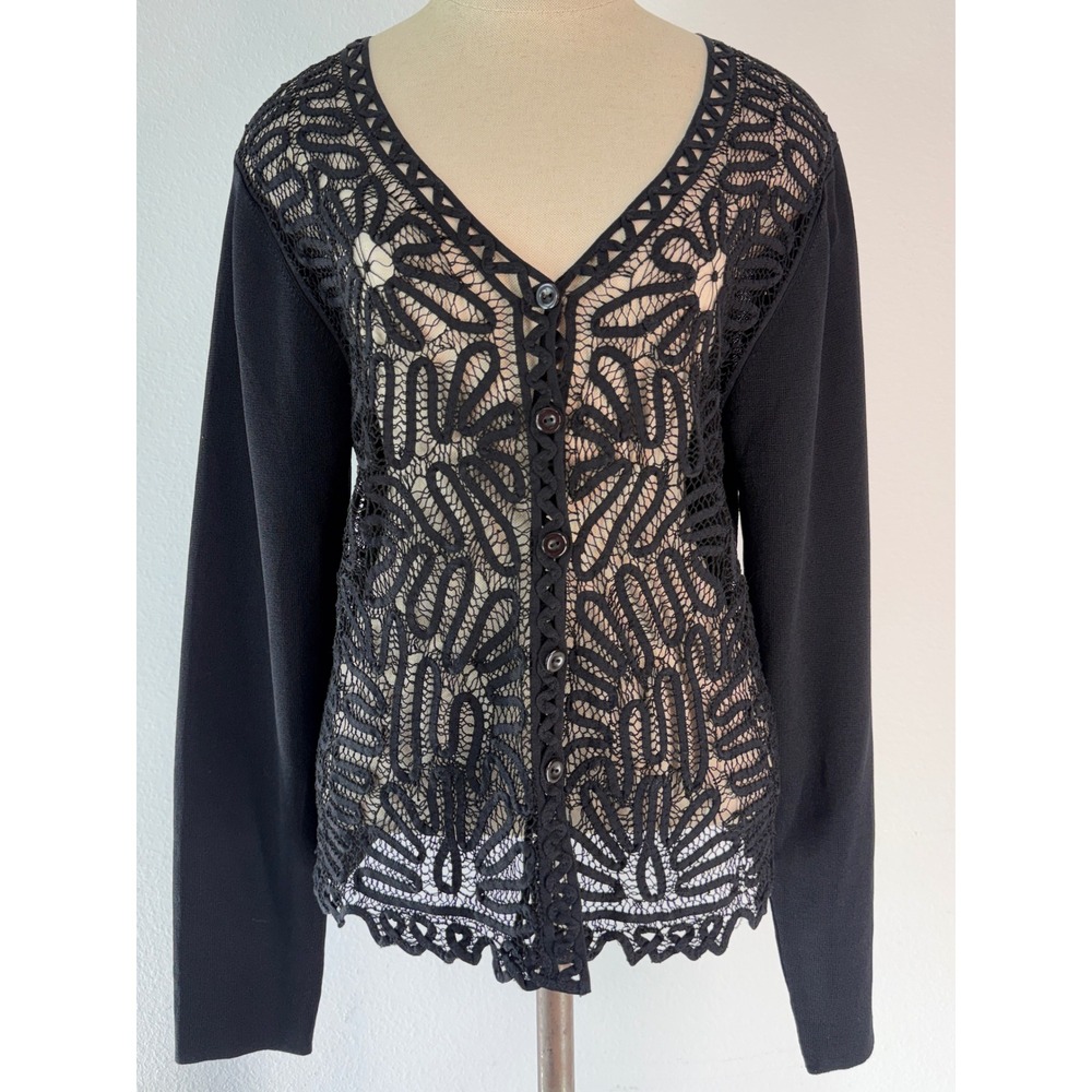 Wool Street Black Crochet Lace Front Cardigan Womens Large Moto Boho Whimsigoth